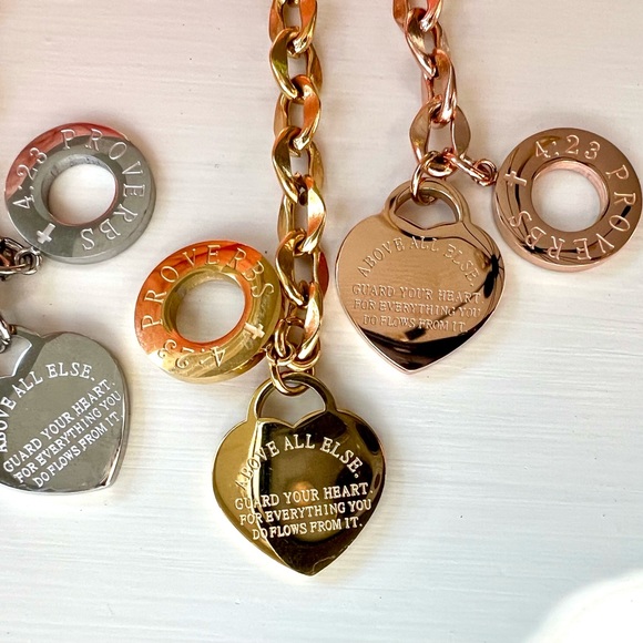 2 Piece Set! Choker & Bracelet Proverbs 4:23 Heart - Picture 8 of 13